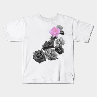 Black and white and a pink rose Kids T-Shirt